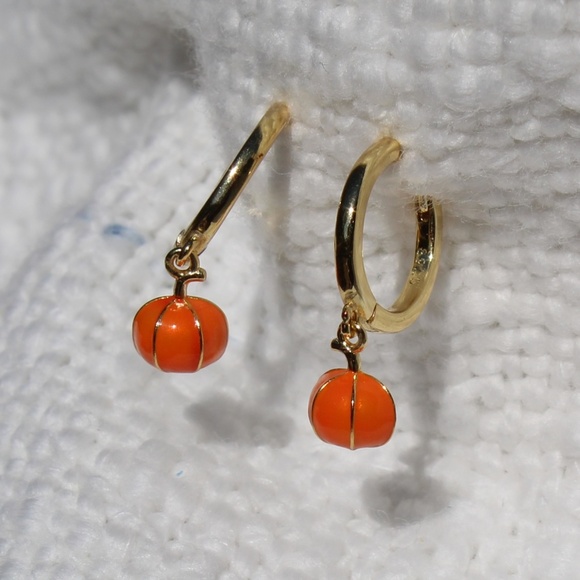 Sterling Silver Pumpkin Gold Hoop Earrings - Picture 10 of 12